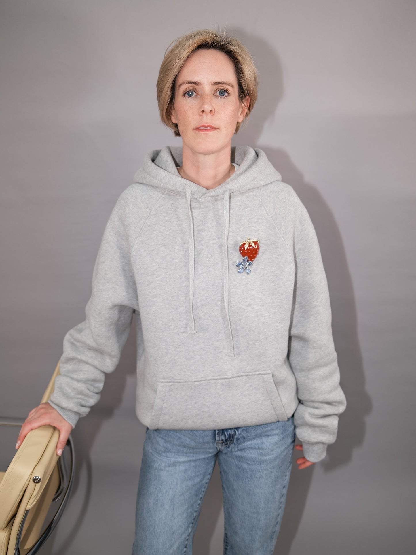 Boyfriend Hoodie - HEY DUDE - grau melange - Strawberry Edition