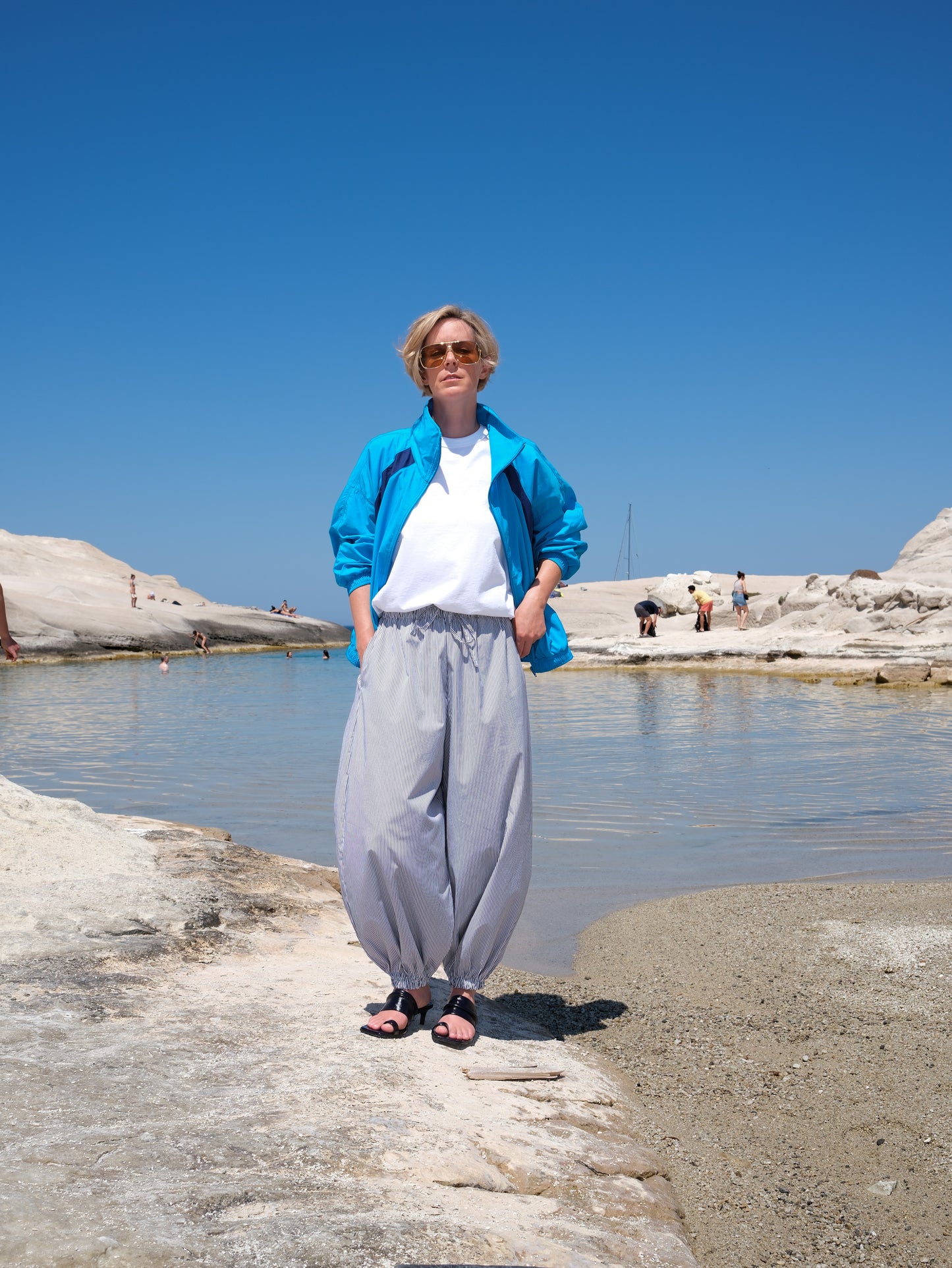 Balloon Pants - navy/weiss gestreift