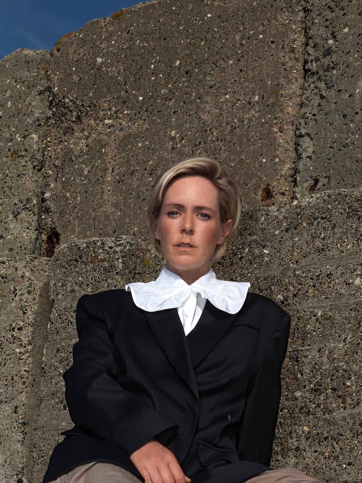 Rüschenkragen - uni - weiß