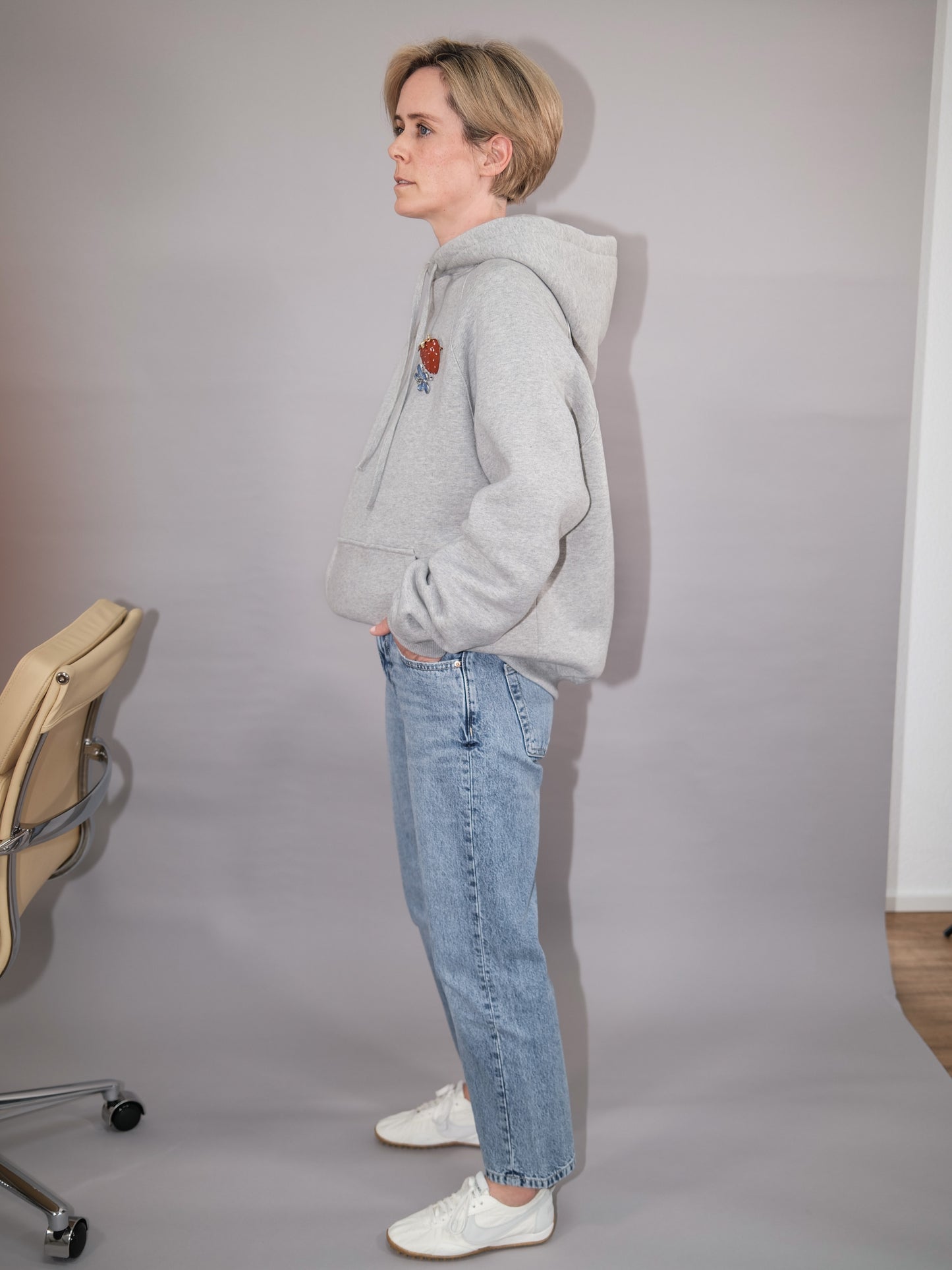 Boyfriend Hoodie - HEY DUDE - grau melange - Strawberry Edition