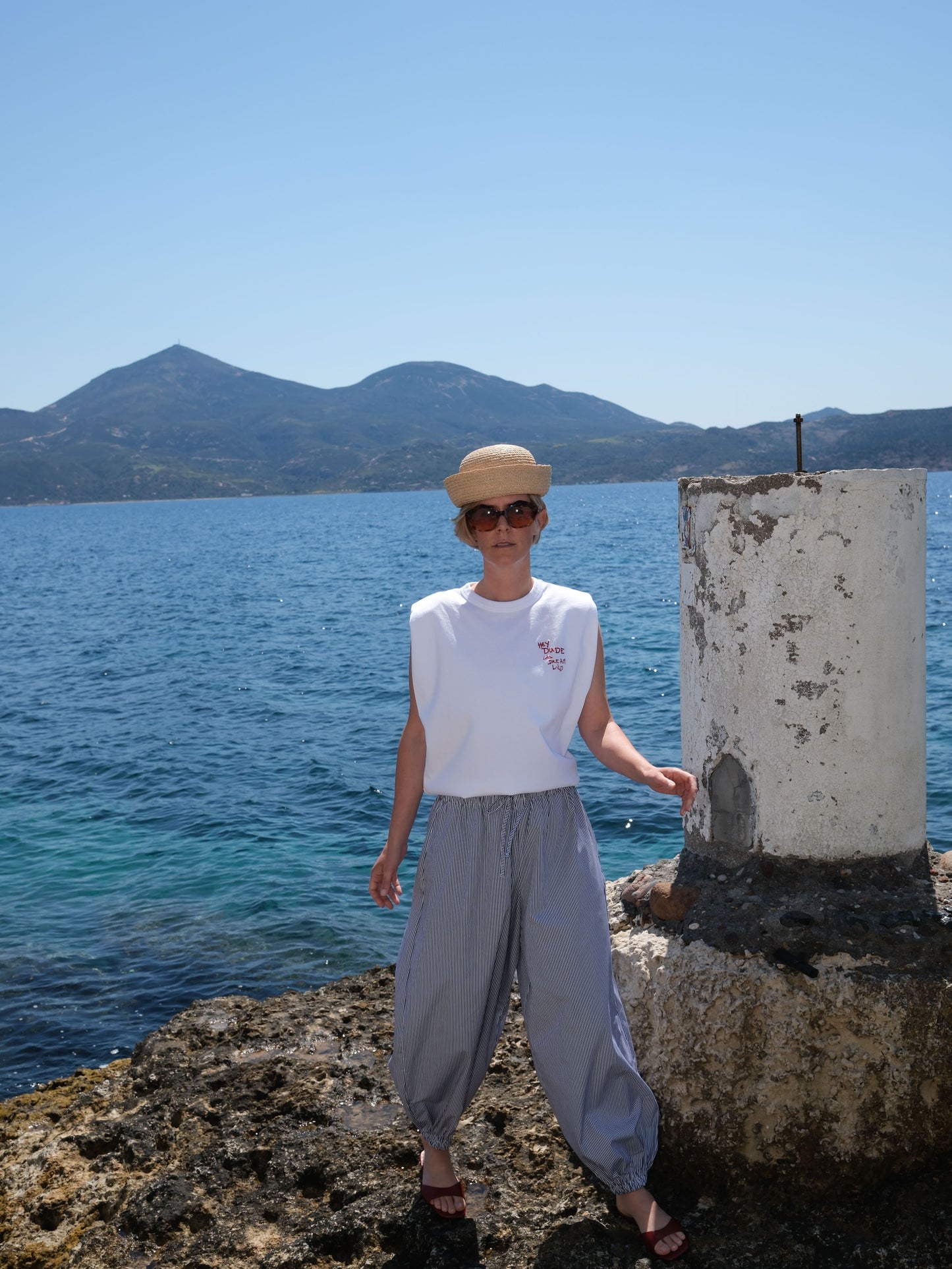 Balloon Pants - navy/weiss gestreift