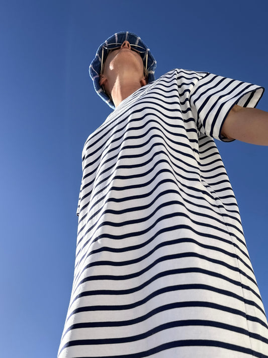 T-Shirt-Kleid - blau-weiß-gestreift (-40%)