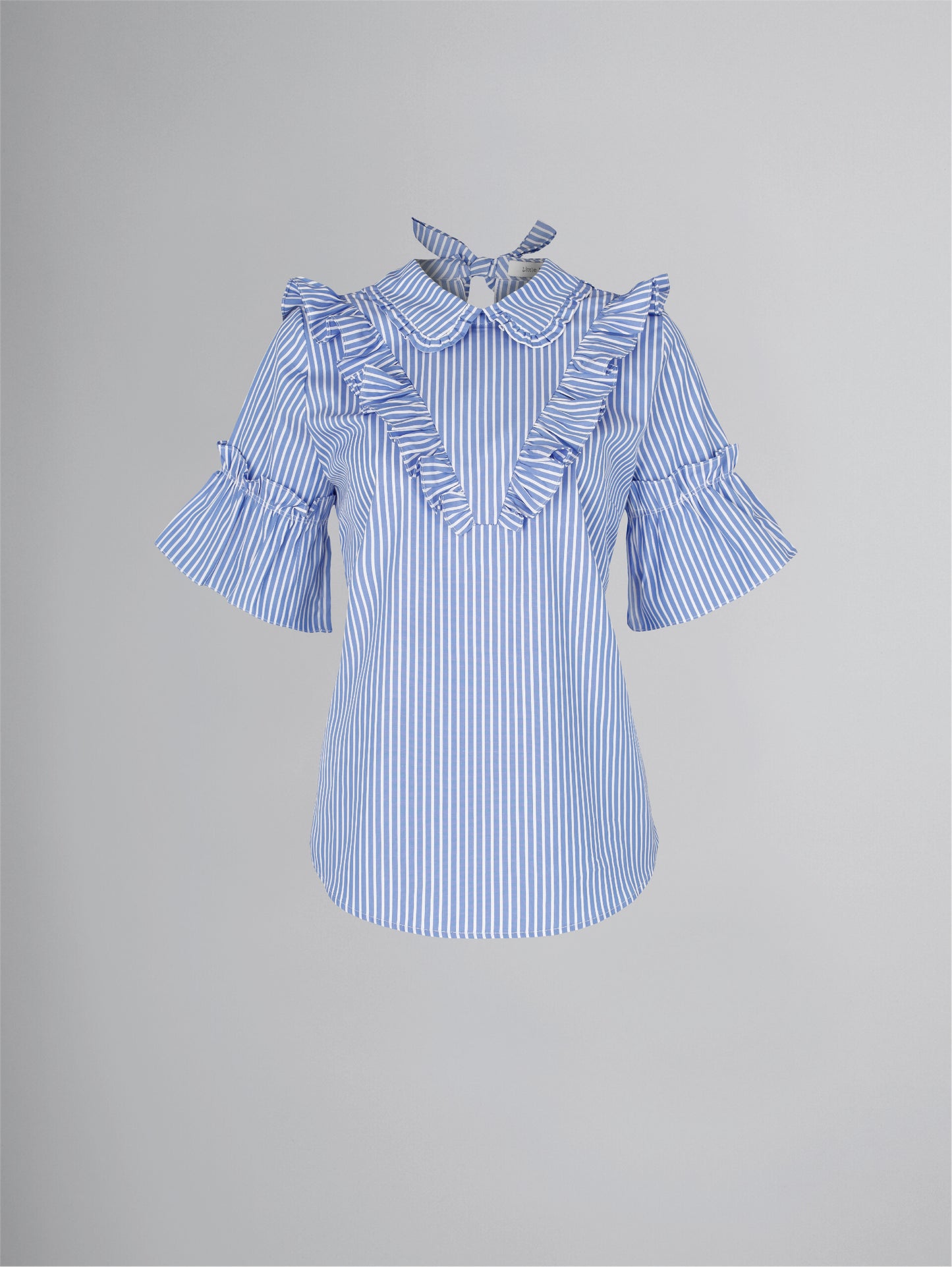 Bluse mit Rüschendetails - gestreift - blau-weiß (-50%)